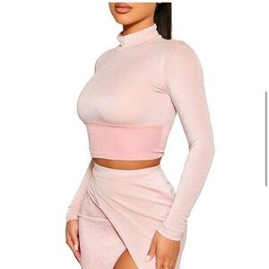 NAKED WARDROBE PINK LONG SLEEVE CROP TOP size medium